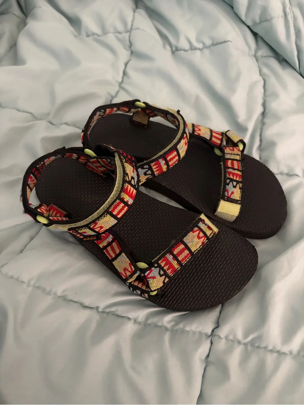 Teva Kids Black Sandals with Red & Yellow Patterned Straps